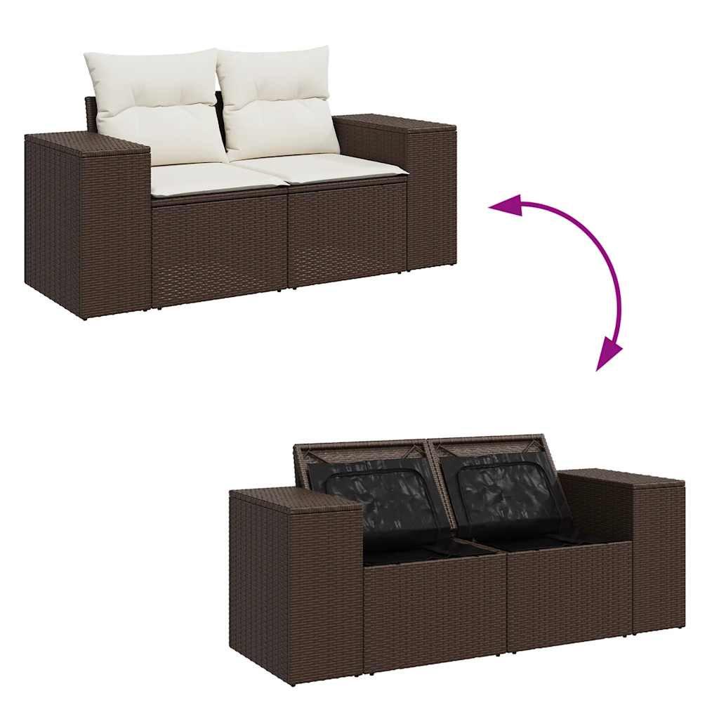 9-tlg. Garten-Sofagarnitur mit Kissen Braun Poly Rattan