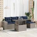6-tlg. Garten-Sofagarnitur mit Kissen Grau Poly Rattan Akazie