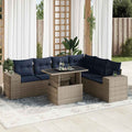 7-tlg. Garten-Sofagarnitur mit Kissen Grau Poly Rattan Akazie