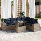 7-tlg. Garten-Sofagarnitur mit Kissen Grau Poly Rattan Akazie