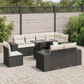 9-tlg. Garten-Sofagarnitur mit Kissen Schwarz Poly Rattan