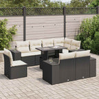 9-tlg. Garten-Sofagarnitur mit Kissen Schwarz Poly Rattan