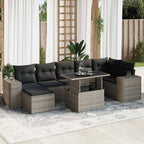 8-tlg. Garten-Sofagarnitur mit Kissen Grau Poly Rattan