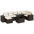 8-tlg. Garten-Sofagarnitur mit Kissen Braun Poly Rattan