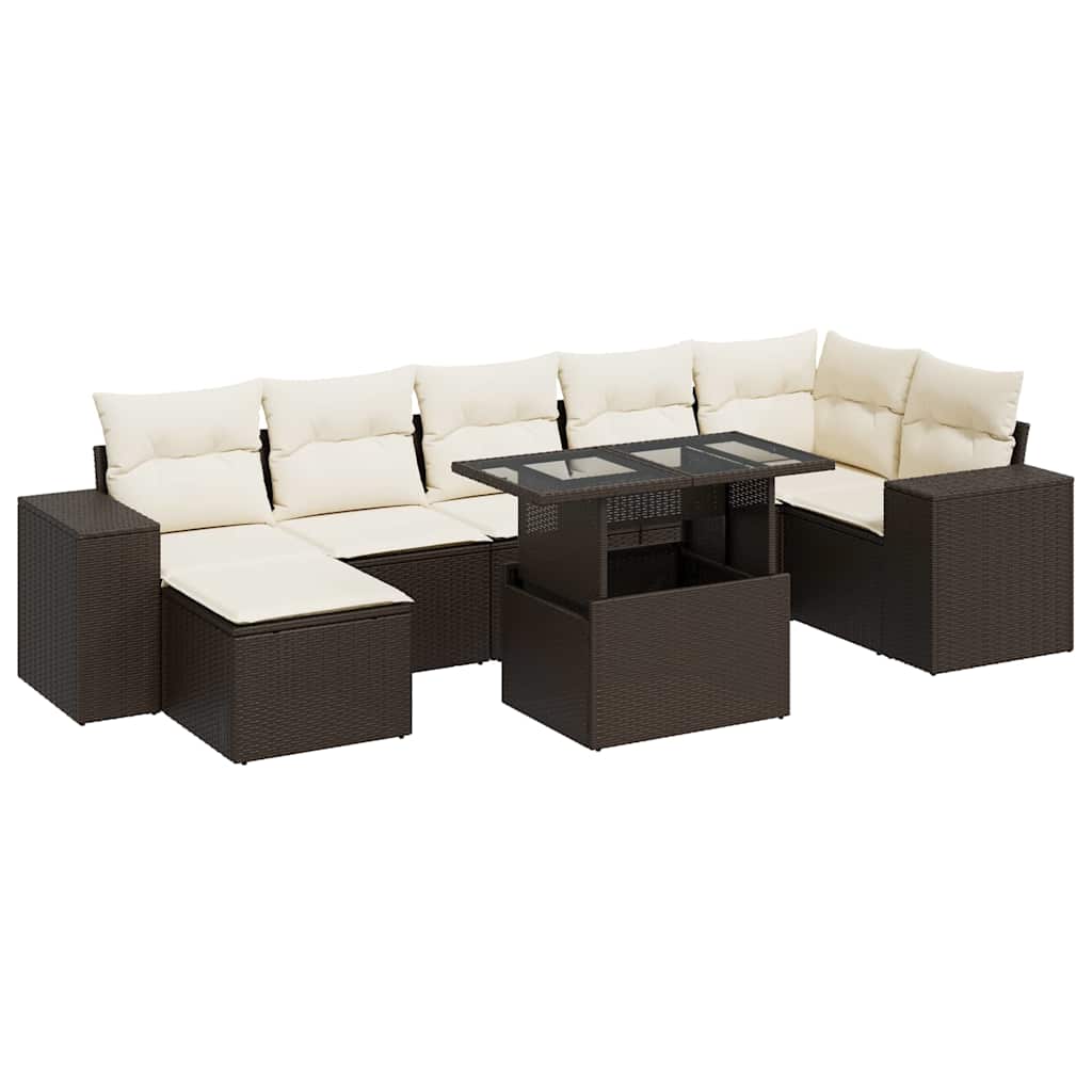 8-tlg. Garten-Sofagarnitur mit Kissen Braun Poly Rattan