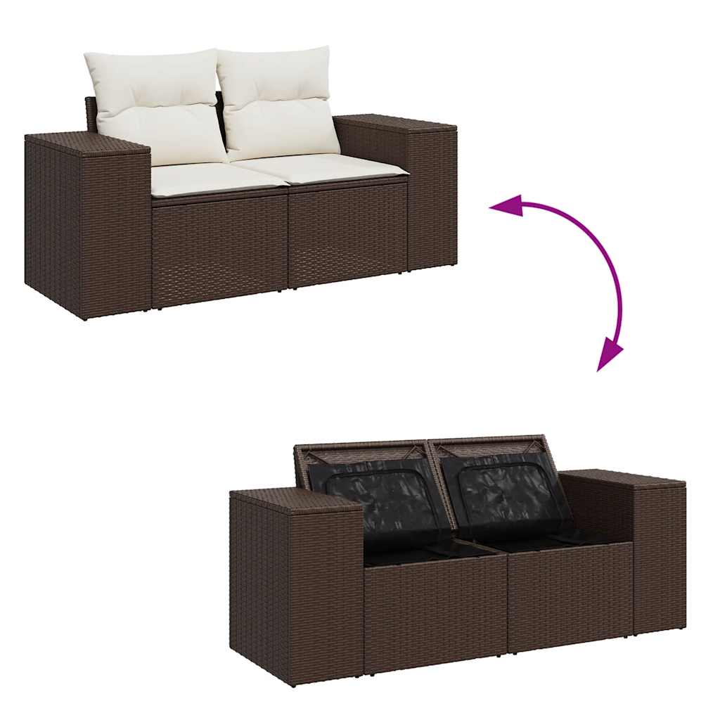 11-tlg. Garten-Sofagarnitur mit Kissen Braun Poly Rattan
