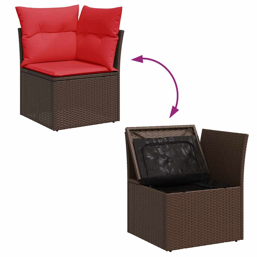 11-tlg. Garten-Sofagarnitur mit Kissen Braun Poly Rattan Akazie