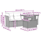 5-tlg. Garten-Sofagarnitur mit Kissen Grau Poly Rattan