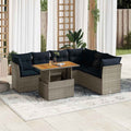 7-tlg. Garten-Sofagarnitur mit Kissen Grau Poly Rattan