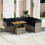 7-tlg. Garten-Sofagarnitur mit Kissen Grau Poly Rattan