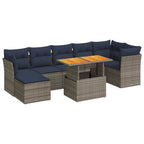 8-tlg. Garten-Sofagarnitur mit Kissen Grau Poly Rattan