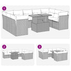 10-tlg. Garten-Sofagarnitur mit Kissen Schwarz Poly Rattan