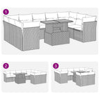 10-tlg. Garten-Sofagarnitur mit Kissen Schwarz Poly Rattan