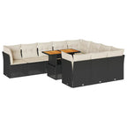 11-tlg. Garten-Sofagarnitur mit Kissen Schwarz Poly Rattan