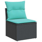 11-tlg. Garten-Sofagarnitur mit Kissen Schwarz Poly Rattan