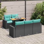 6-tlg. Garten-Sofagarnitur mit Kissen Schwarz Poly Rattan