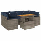 7-tlg. Garten-Sofagarnitur mit Kissen Grau Poly Rattan