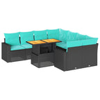 9-tlg. Garten-Sofagarnitur mit Kissen Schwarz Poly Rattan