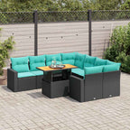 9-tlg. Garten-Sofagarnitur mit Kissen Schwarz Poly Rattan