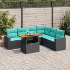 7-tlg. Garten-Sofagarnitur mit Kissen Schwarz Poly Rattan