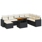 9-tlg. Garten-Sofagarnitur mit Kissen Schwarz Poly Rattan