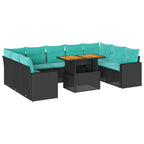 10-tlg. Garten-Sofagarnitur mit Kissen Schwarz Poly Rattan