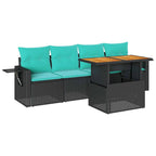 5-tlg. Garten-Sofagarnitur mit Kissen Schwarz Poly Rattan