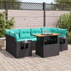 7-tlg. Garten-Sofagarnitur mit Kissen Schwarz Poly Rattan