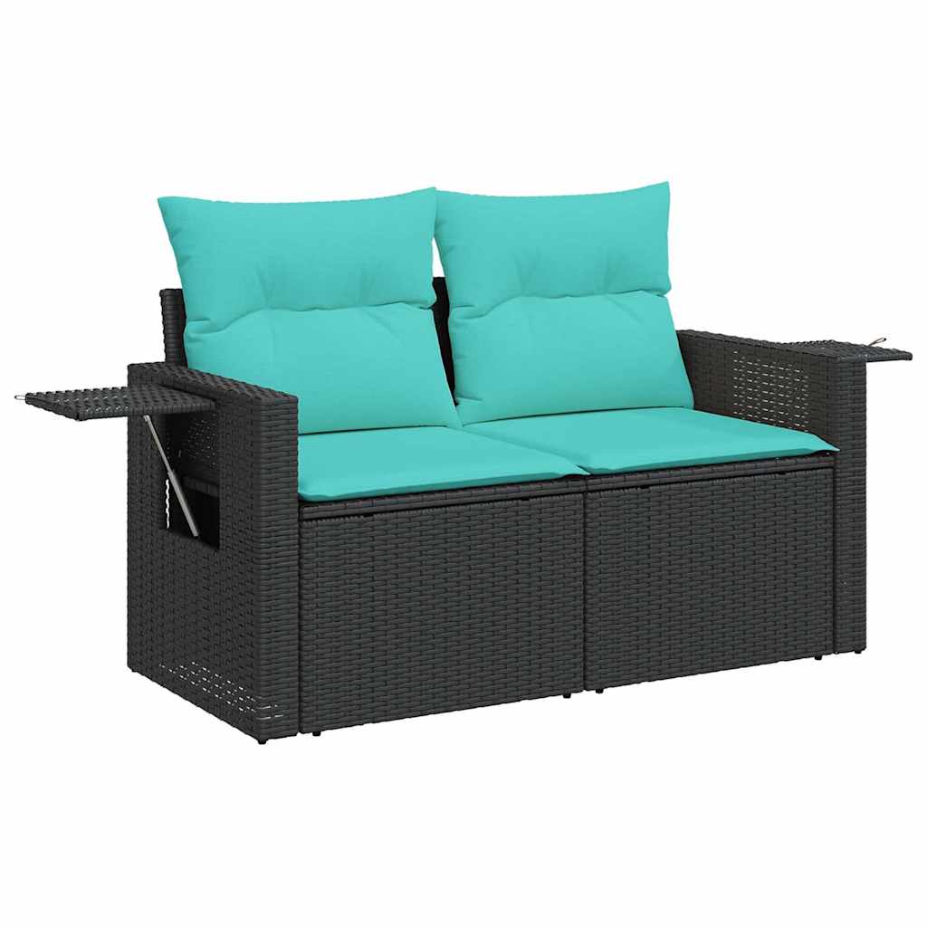9-tlg. Garten-Sofagarnitur mit Kissen Schwarz Poly Rattan