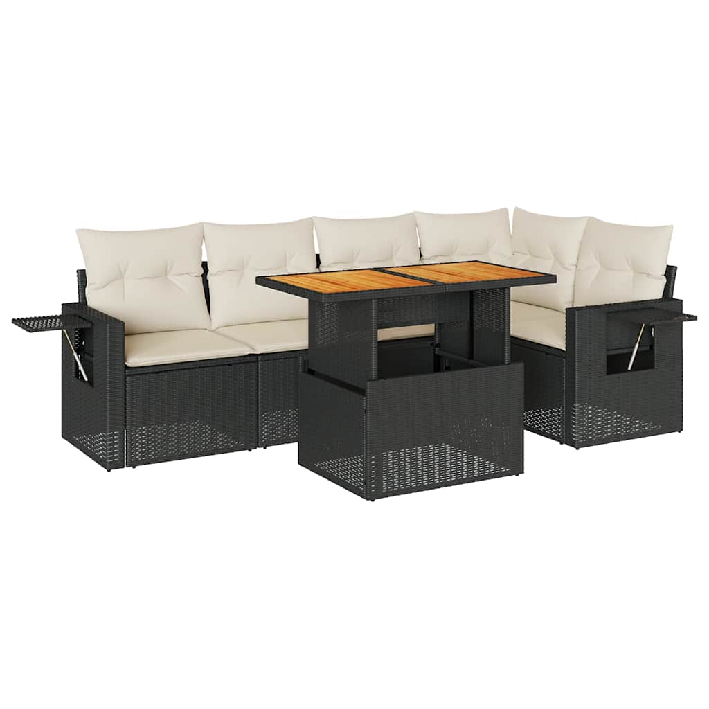 6-tlg. Garten-Sofagarnitur mit Kissen Schwarz Poly Rattan