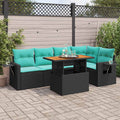 6-tlg. Garten-Sofagarnitur mit Kissen Schwarz Poly Rattan