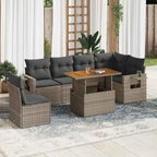 7-tlg. Garten-Sofagarnitur mit Kissen Grau Poly Rattan