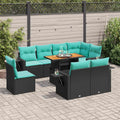 9-tlg. Garten-Sofagarnitur mit Kissen Schwarz Poly Rattan
