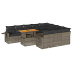 11-tlg. Garten-Sofagarnitur mit Kissen Grau Poly Rattan
