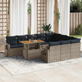 11-tlg. Garten-Sofagarnitur mit Kissen Grau Poly Rattan