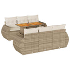 7-tlg. Garten-Sofagarnitur mit Kissen Beige Poly Rattan