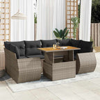 7-tlg. Garten-Sofagarnitur mit Kissen Grau Poly Rattan