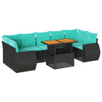 8-tlg. Garten-Sofagarnitur mit Kissen Schwarz Poly Rattan