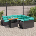 9-tlg. Garten-Sofagarnitur mit Kissen Schwarz Poly Rattan