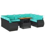 10-tlg. Garten-Sofagarnitur mit Kissen Schwarz Poly Rattan