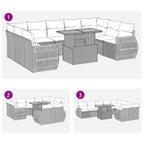 10-tlg. Garten-Sofagarnitur mit Kissen Grau Poly Rattan