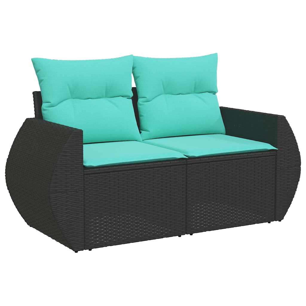 11-tlg. Garten-Sofagarnitur mit Kissen Schwarz Poly Rattan