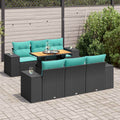7-tlg. Garten-Sofagarnitur mit Kissen Schwarz Poly Rattan