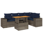 6-tlg. Garten-Sofagarnitur mit Kissen Grau Poly Rattan