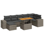 8-tlg. Garten-Sofagarnitur mit Kissen Grau Poly Rattan