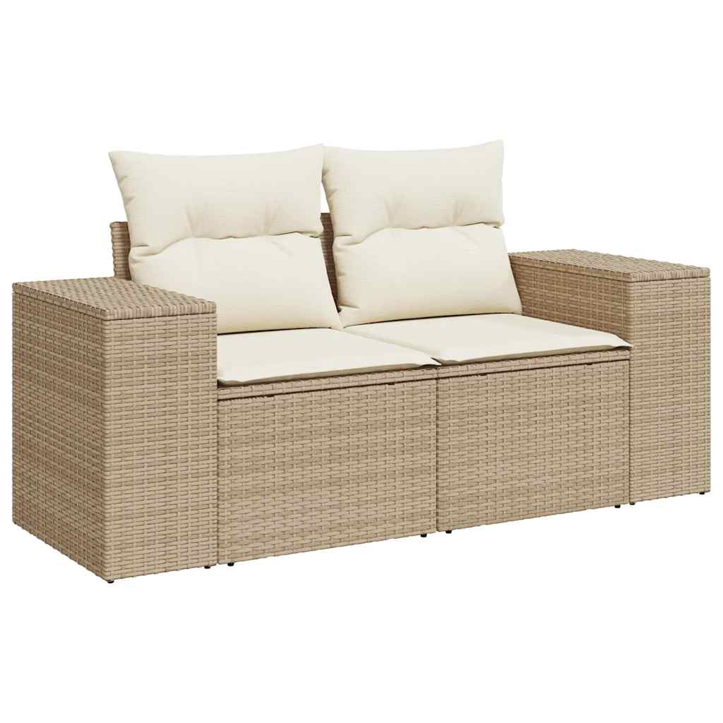 9-tlg. Garten-Sofagarnitur mit Kissen Beige Poly Rattan Akazie