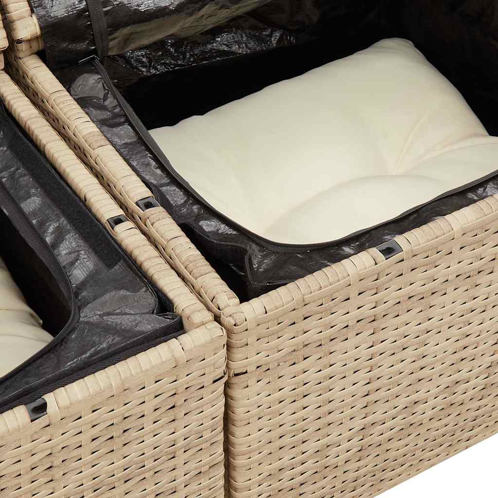 5-tlg. Garten-Sofagarnitur mit Kissen Beige Poly Rattan Akazie