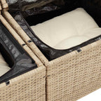7-tlg. Garten-Sofagarnitur mit Kissen Beige Poly Rattan Akazie