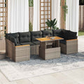 8-tlg. Garten-Sofagarnitur mit Kissen Grau Poly Rattan Akazie