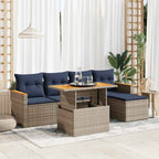 6-tlg. Garten-Sofagarnitur mit Kissen Grau Poly Rattan